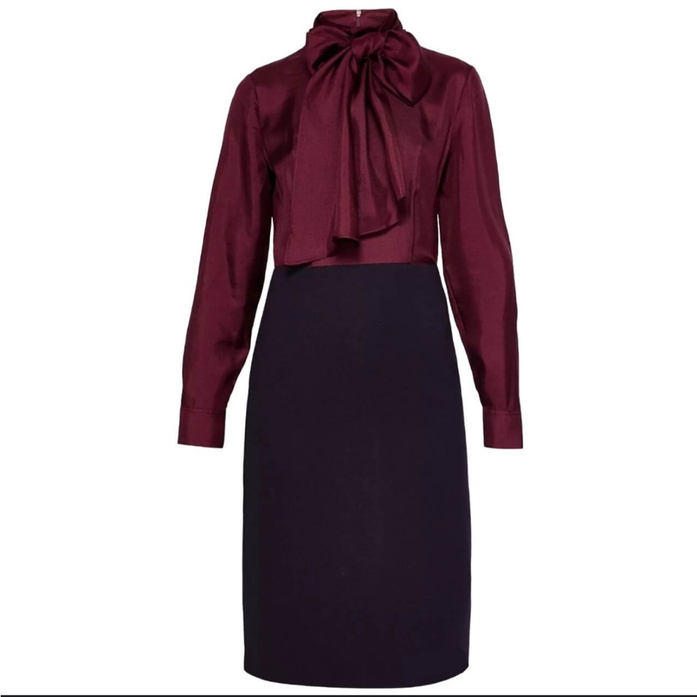 Ted Baker Jensah Tie Neck Silk Long Sleeve Dress Size 6-8 3 Career Office Formal